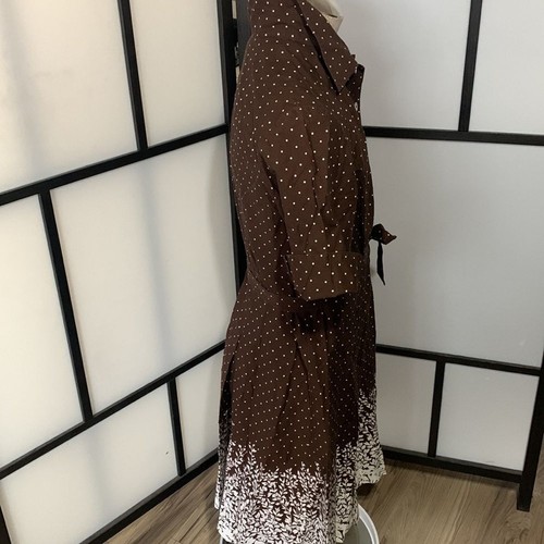 CONNECTED Women's Brown/White Polka Dot Button Front Swing Dress Size 14 - Picture 11 of 16