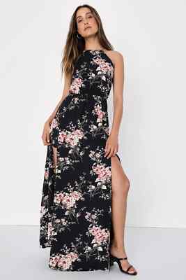 LULUS L Maxi Dress Feel The Music Midnight Floral Dark Navy Blue Long Black Slit | eBay LULUS L Maxi Dress Feel The Music Midnight Floral Dark Navy Blue Long Black Slit | eBay