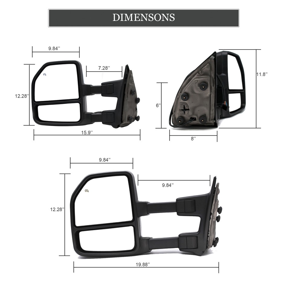 Tow Mirrors For 201116 Ford F250 F350 Super Duty Power Heated LED