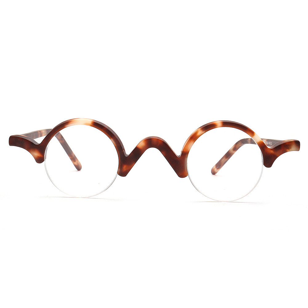 Retro Mens Small Round Eyeglass Frame Women Semi Rimless Eyewear Nerd ...