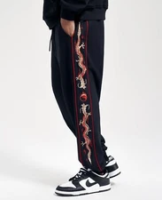 Niepce Unisex Japanese Dragon Embroidery Sweatpants Streetwear Jogger Pants
