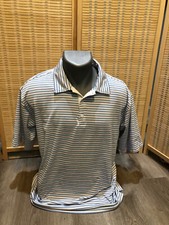 Nike Golf SS Men's Polo Shirt Dri-Fit Striped White Blue Orange Large L H837 