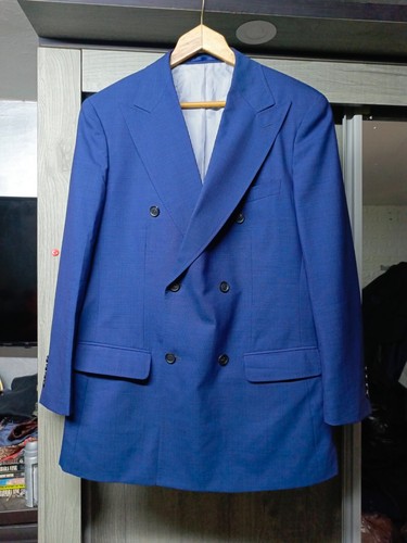 vintage handtailored bespoke classic all worsted db blue suit jacket blazer 40R - Picture 2 of 8