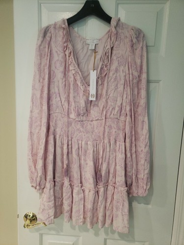 NWT HOUSE OF HARLOW 1960 Pink/Purple Long Sleeve Ruffle Hem Dress Sz L - Picture 2 of 8