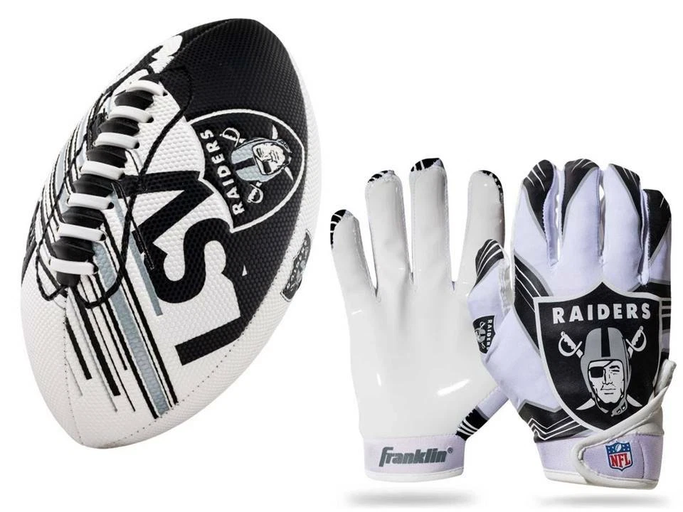 Las Vegas Raiders Kids NFL Spacelace Air Tech Football & Gloves, Ages 5-9