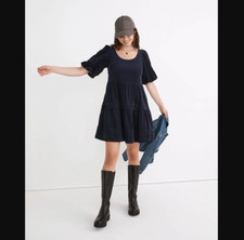 Madewell NEW NWT Womens Small Navy Blue Corduroy Tiered Mini Dress