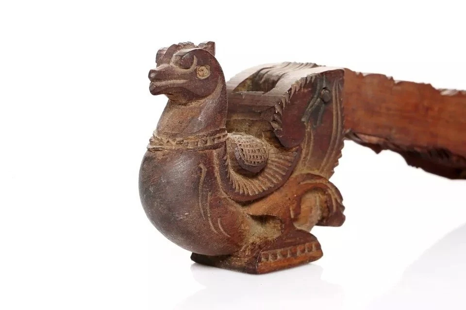 Collectible Rare Wooden Peacock Figure Hand Fan - Image 3 of 4