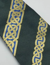 Patrick Francis Ireland 100% Silk Tie Celtic Knot Design Green Gold Blue