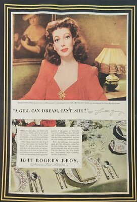 1943 1847 Rogers Bros Silverplate Vintage Ad A girl can dream Loretta Young