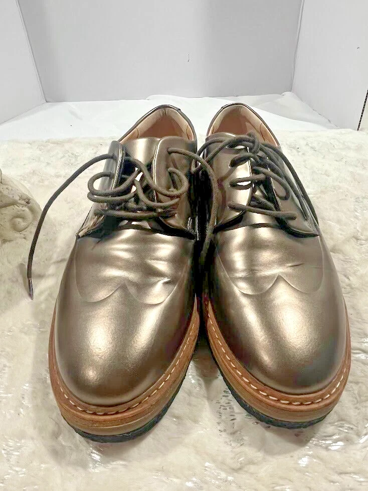 Scarpa Clarks donna Zante Zara Oxford taglia 7 5 peltro pelle metallizzata punta alare comoda