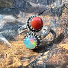 925 Sterling Bypass Ring With Coral Ethiopian Opal