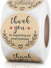 2 Inch Thank You Stickers, Kraft Thank You for Supporting My Small Business Stic