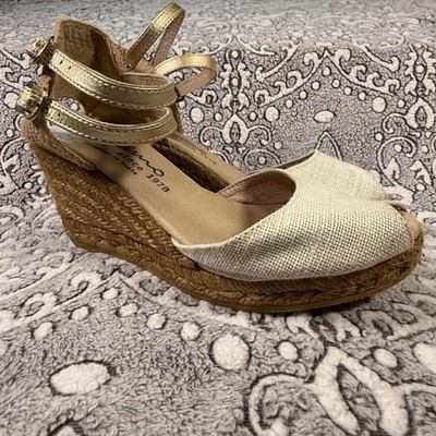 Gaimo Leather Espadrilles Sandals Wedge Womens 6 Tan Gold Size 36