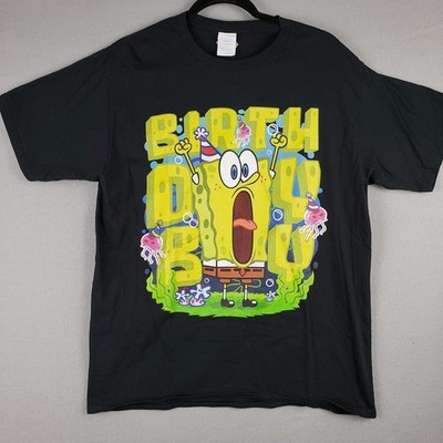 Spongebob Square Pants Birthday Boy Graphic Tee Shirt Black Y2K Party Size L