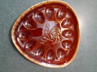 Vintage HULL Oven Proof BROWN DRIP Pottery  Rooster Deviled Egg Plate, 9.5”
