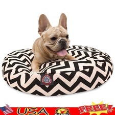 Round Dog Bed Indoor Outdoor Water Resistant Plush Fiberfill Zippered Cover New