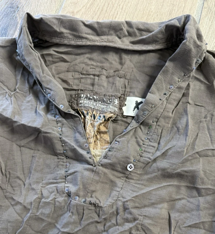 Blusa Da Nang Marrón Pullover Túnica Cuentas Manga Larga Transparente 100% Algodón Talla XS Foto 3 de 4