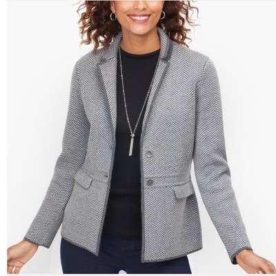 Talbots Petite Grey Herringbone Merino Wool Blazer Sweater Jacket- SP