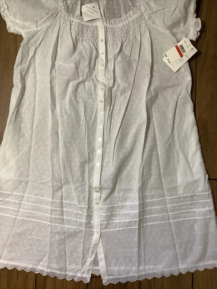 Ropa de dormir Eileen West bata corta talla XSMALL algodón tejido césped punto suizo blanco Foto 4 de 4