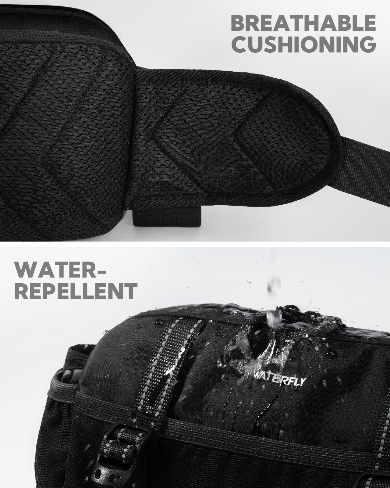 WATERFLY 3L Hiking Fanny Pack w/ 2 Bottle Holders 9 Pockets for Men Women