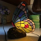 Vintage Tiffany Style Stained Glass Butterfly Lamp  Quoizel 9" Beautiful Art