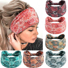 6 Pack Boho Flower Print Headbands for Women Wide Twist Knotted Head Bands Elast
