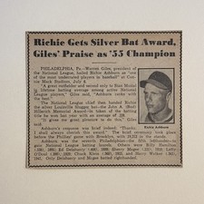 Richie Ashburn Silver Bat Philadelphia Phillies 1956 Sporting News Baseball 4X4