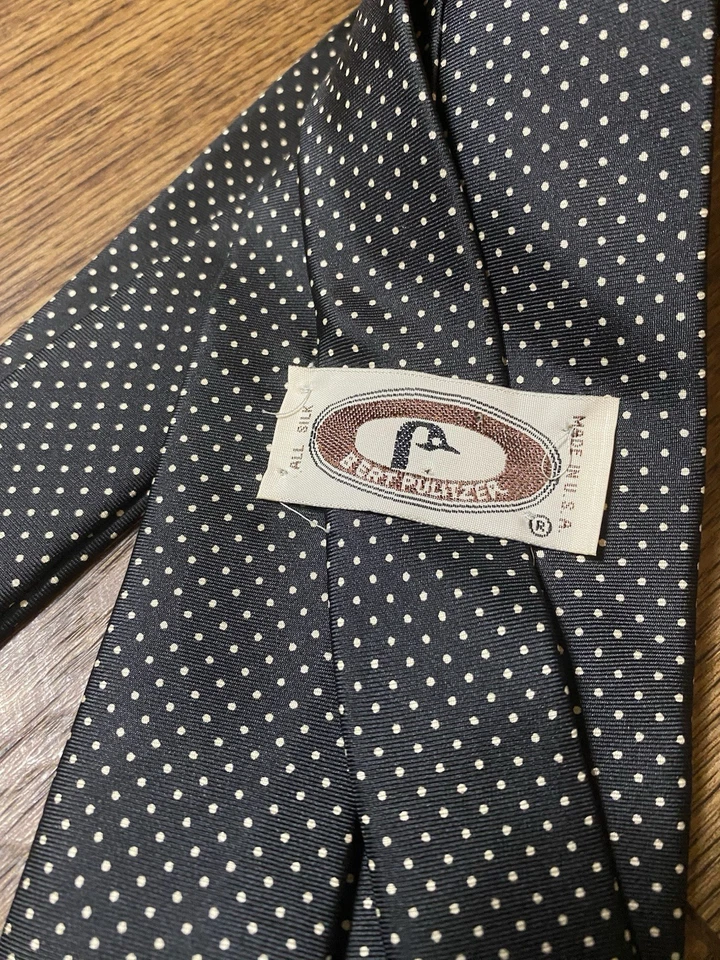 Corbata de hombre BERT PULITZER vintage marrón crema seda lunares hecha en EE. UU. Foto 2 de 4