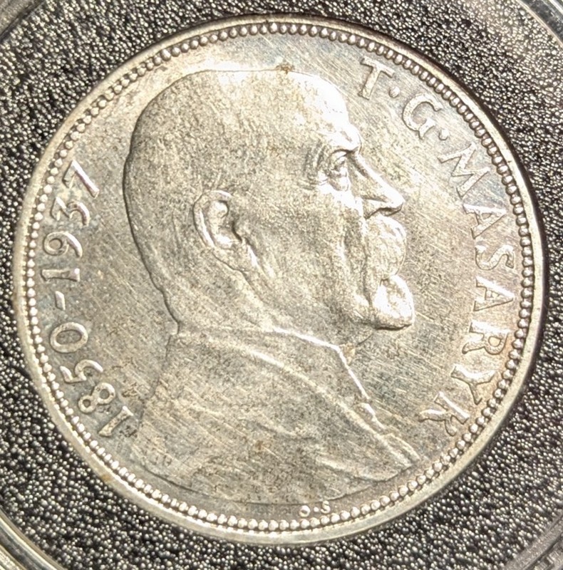 About Uncirculated 1937  Czechoslovakia 20 Korun silver crown Masaryk