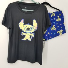 Disney Stitch Halloween Pajama Set Large Mummy Stitch Tee Shorts NWT