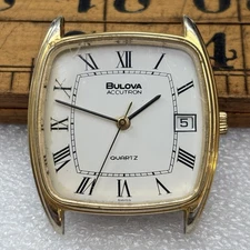 Broken Vintage Bulova Accutron Quartz N9 Gold Tone Watch Roman Dial Cal 2562.10