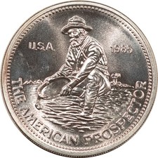 1985 VINTAGE 1 OZ .999+ SILVER ROUND, ENGELHARD, THE AMERICAN PROSPECTOR, GEM BU 99.00 per troy oz