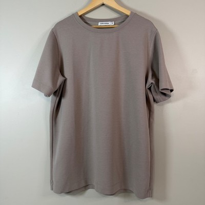 Carin Wester Siri Top Womens Medium Taupe Short Sleeve Crew Neck Scandi Style