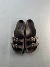 Coach Signature Jacquard Two Band Buckle Slide Sandals Oak Maple Size 7.5 NWT
