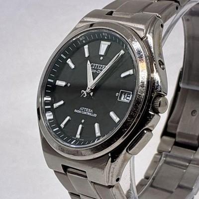 Citizen Attesa Eco-Drive Radio Controlled Black Dial Titanium Watch Japan