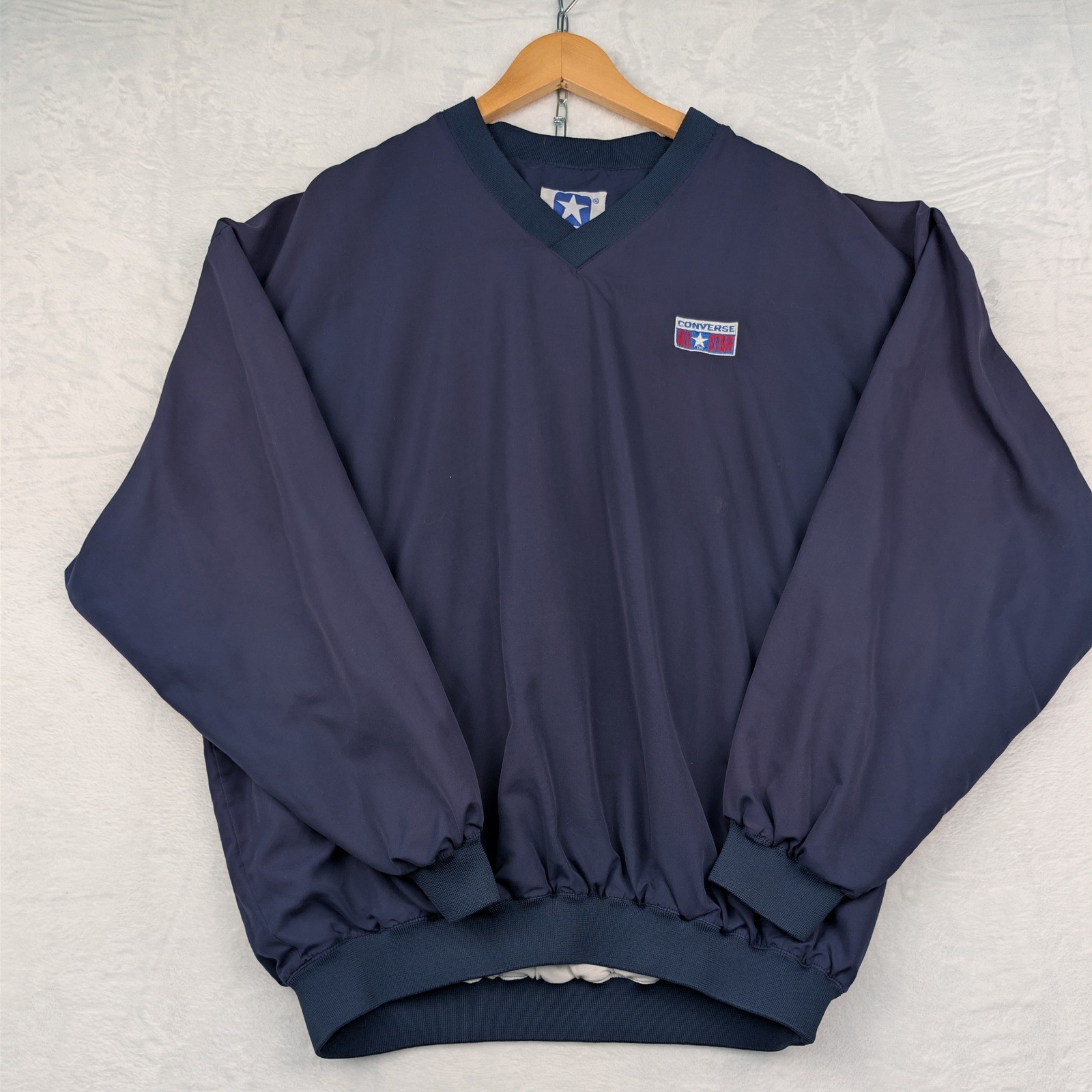 Converse, VTG Converse Jacket Men's 2XL Navy Blue All Star V-Neck Windbreaker Pullover 90s