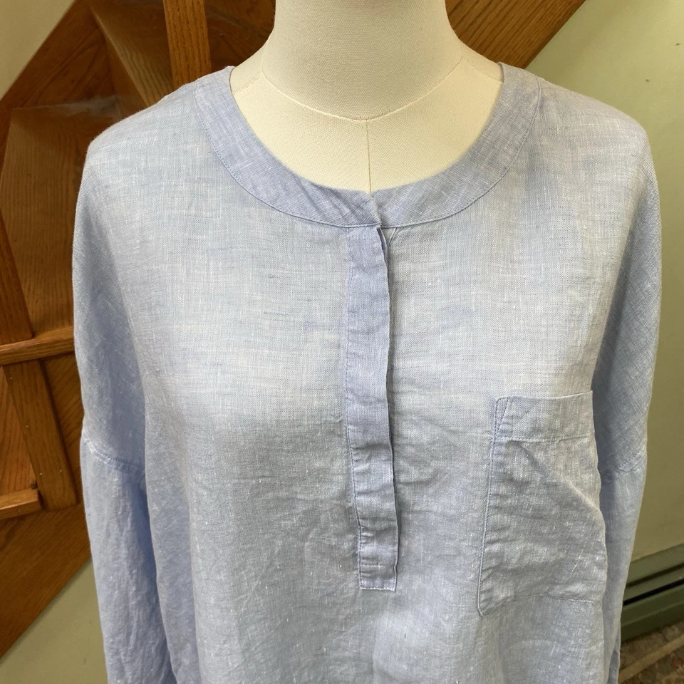 Pure Jill Women's 100% Linen Henley Top Size 2X Blue Lightweight Mature Henley - Image 3 of 4