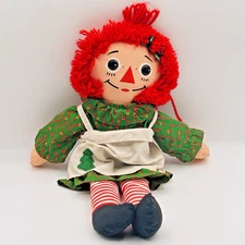 Raggedy Ann Cloth Doll Candy Cane Dress Wool Hair Vintage 1980s