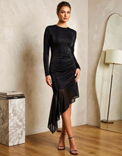 ASTR the Label Asymmetric Ruffle Side Ruching Whimsygoth Witchy MIDI Dress Med 