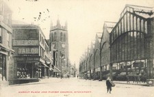 MARKET PLACE & PARISH CHURCH, STOCKPORT 1906 CHESHIRE POSTCARD (2331/25/W7)