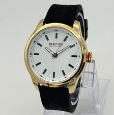 Men's KENNETH COLE Reaction Gold Tone Classic 46mm White Dial Watch Rubber Strap