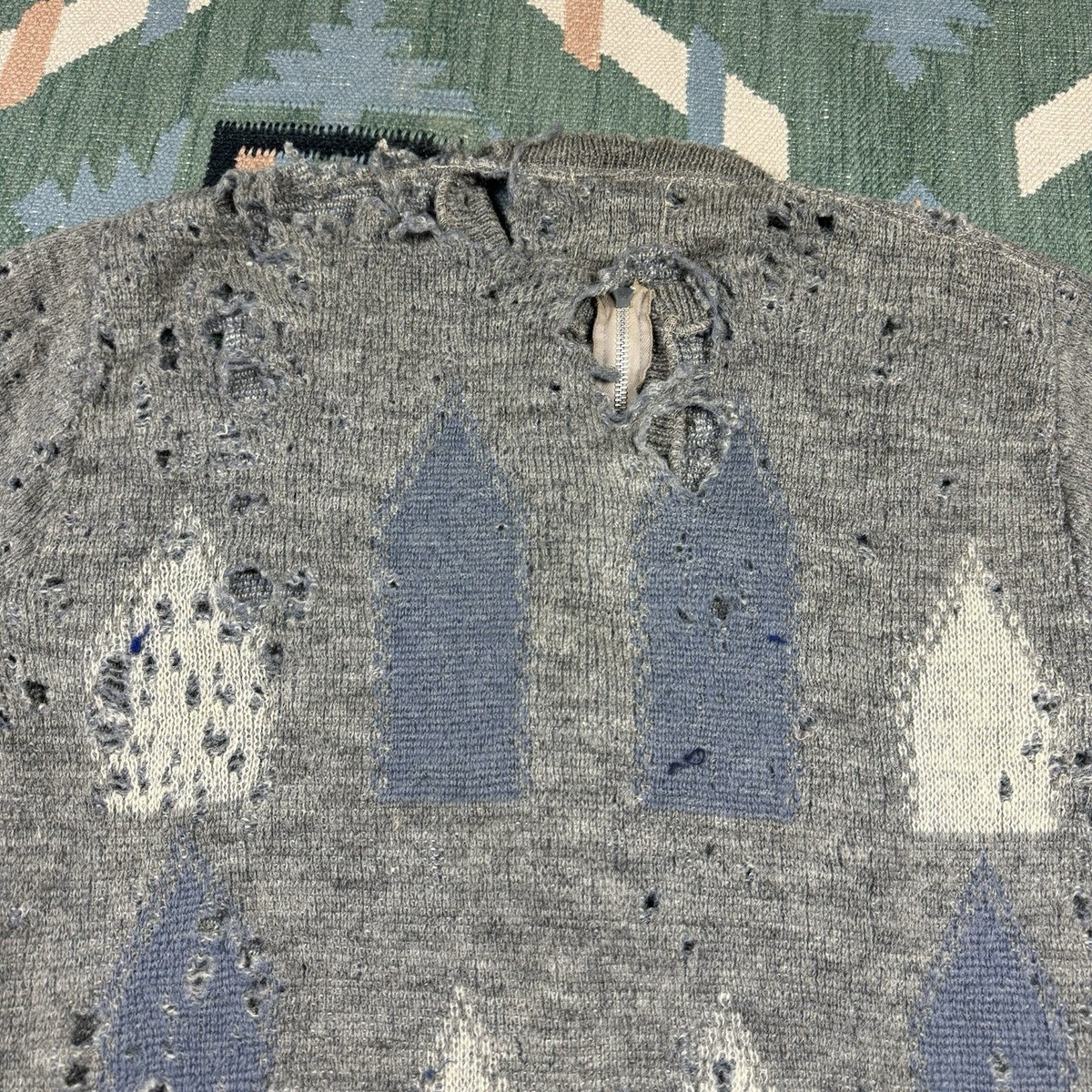 Vintage 60s Catalina Mohair Argyle Distressed Cardigan Zip