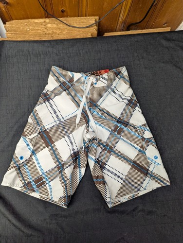 Hang Ten Mens Brown White Teal Swim Mesh Lined Board Short Size Small *NWT* - Afbeelding 1 van 8