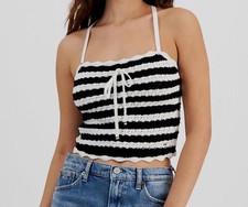 Image of Tommy Jeans Women's Black Crochet Striped Tank Top Size M