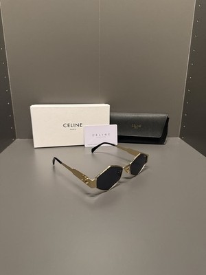 CELINE Zita Sunglasses Gold Metal Frame Black Lenses Pre-Owned