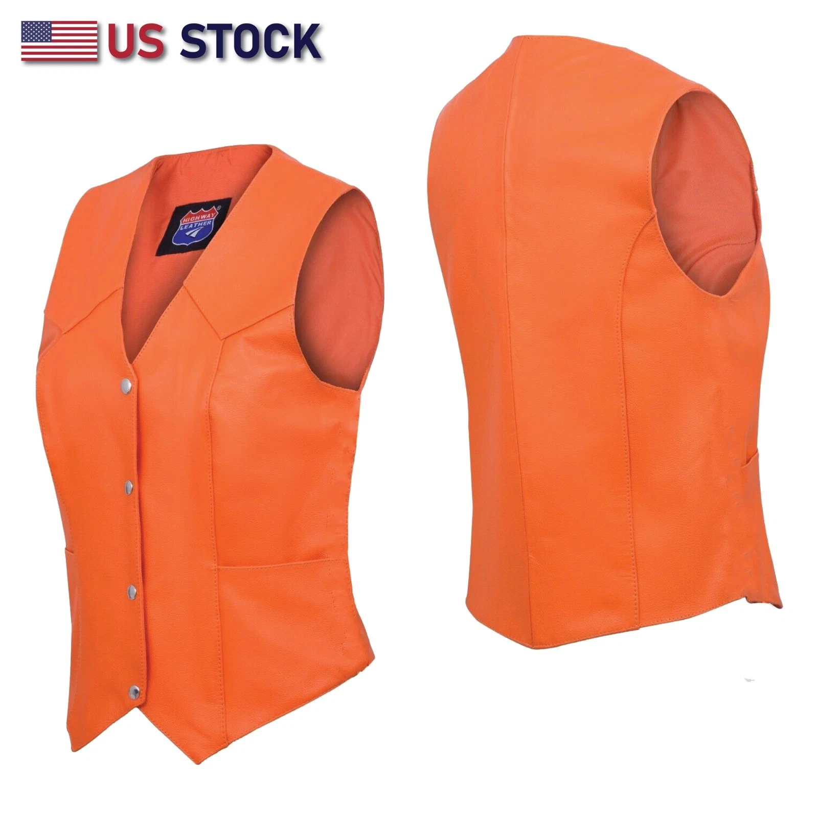 Orange Leather - Women motorcycle Side Lace Vest Biker Club Concealed Carry