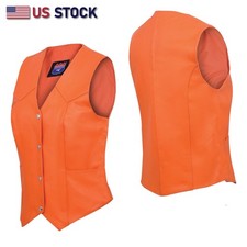 Orange Leather - Women motorcycle Side Lace Vest Biker Club Concealed Carry