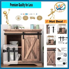 Mini Barn Door Hardware Kit 3ft Carbon Steel, I Shape Hanger, Black