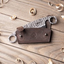 Small Hand-Forged Drawknife with Leather Sheath &ndash; Finger Grip Tool DK5S
