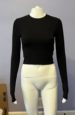 Joah Brown Black Shirt Ribbed Round Neck Long Sleeve Womens S/M